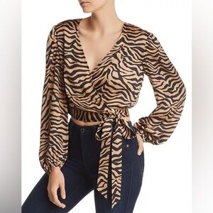 Bardot Elena Zebra Print Satin Cropped Wrap Top